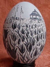 "Tulips In Michagan" - An Emu egg vinegar etched by Satoko Kano