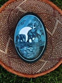 "Secrets of the Serengeti" - An Emu egg hand carved by Linda Oosthuysen