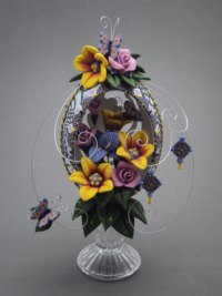 "Summer's Floral Bouquet" - An Emu egg hand carved and decorated by Laura J. Schiller