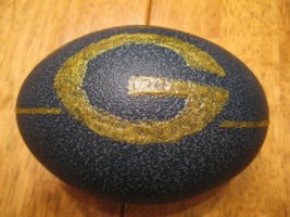 "Go Pack!" - An Emu egg hand painted by Angela Leow