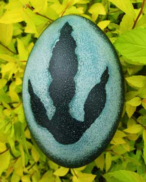 "Emu Footprint" - An Emu egg carved by Katy Wilson